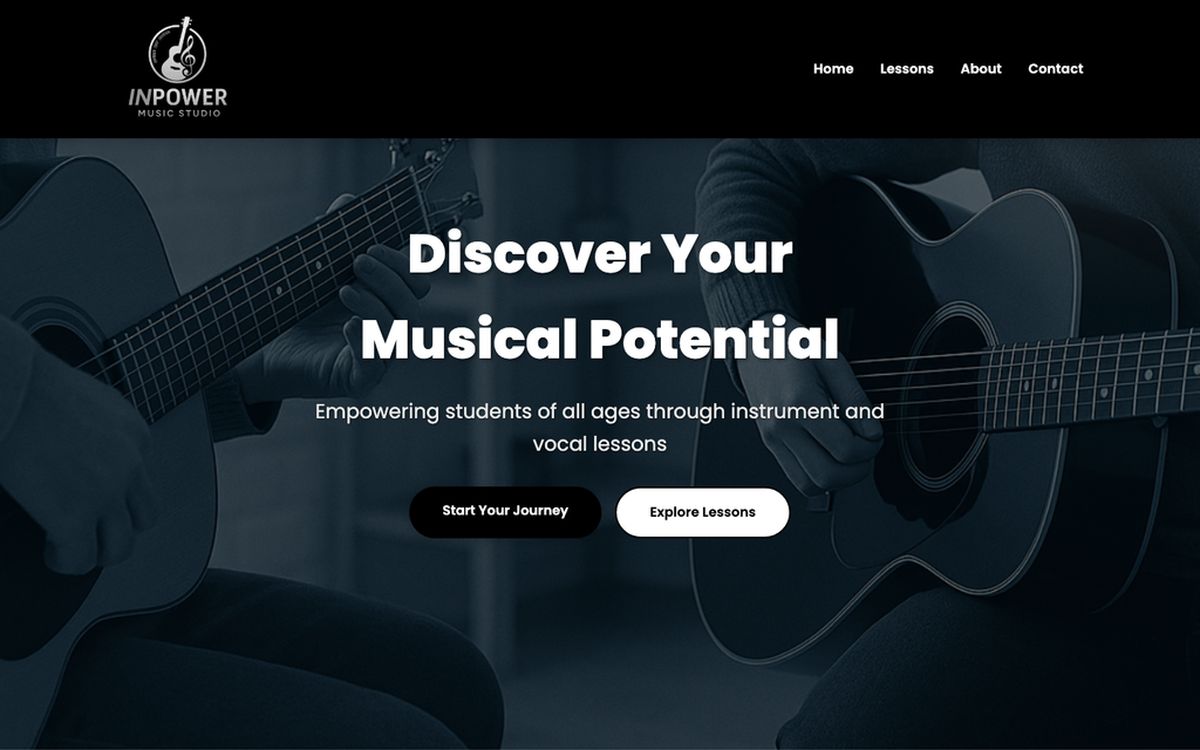 InPower Music Studio homepage, a music lesson studio site designed by MAC Labs