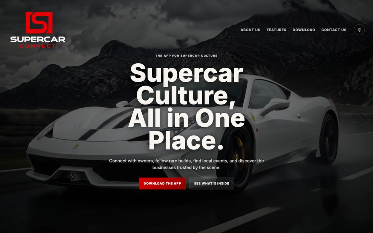 SupercarConnect homepage, a car-scene site designed by MAC Labs